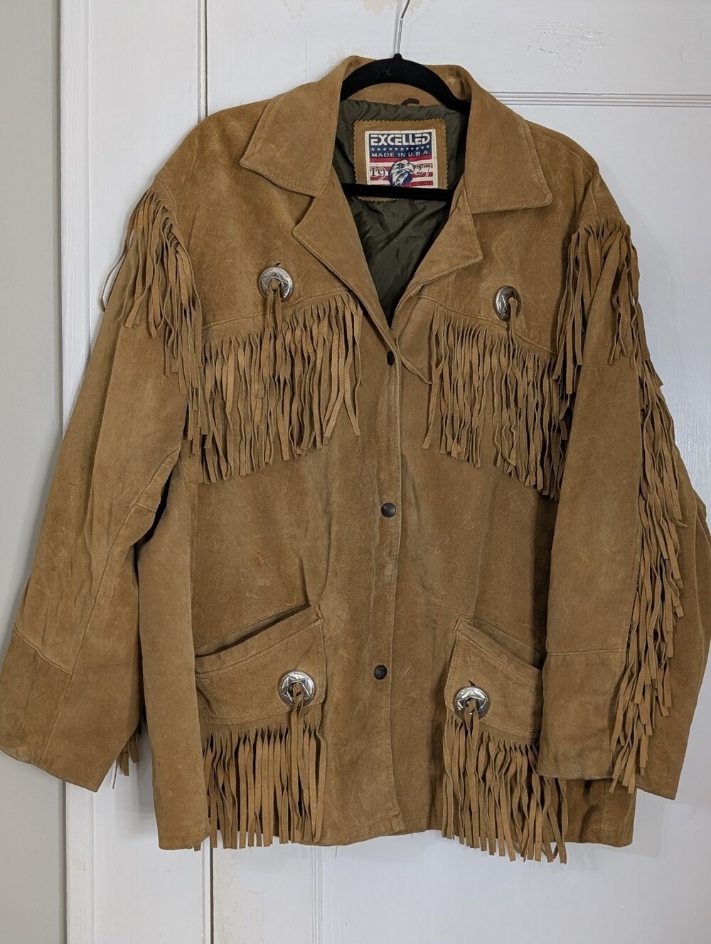 Vintage Excelled Fringe Suede Leather Jacket Brown Western USA Union Made Sz 3XL